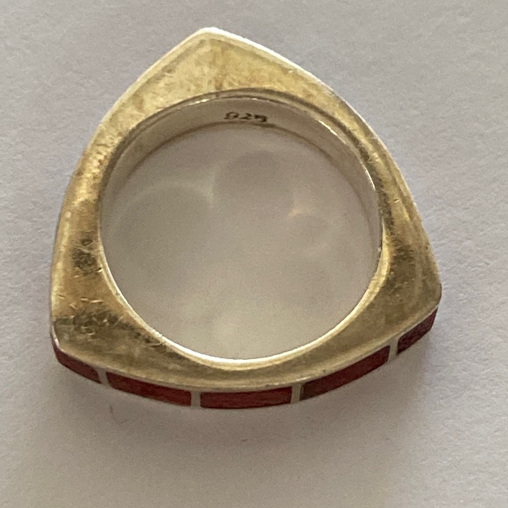 Red turquoise Vintage geometric Silver Ring with Red Accents stamped 925 - Picture 4 of 6